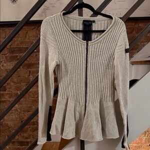 Chico's Beige Ribbed Peplum Cardigan